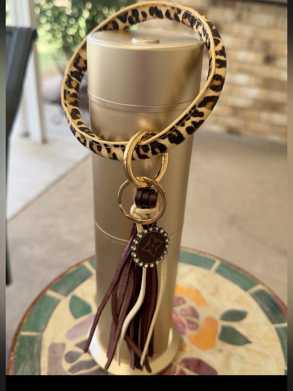 Leopard Print Wristlet Keyring with Burgundy Tassel Charm